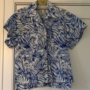 Rosetta Getty Blue and White Patterned Short Sleeve Shirt